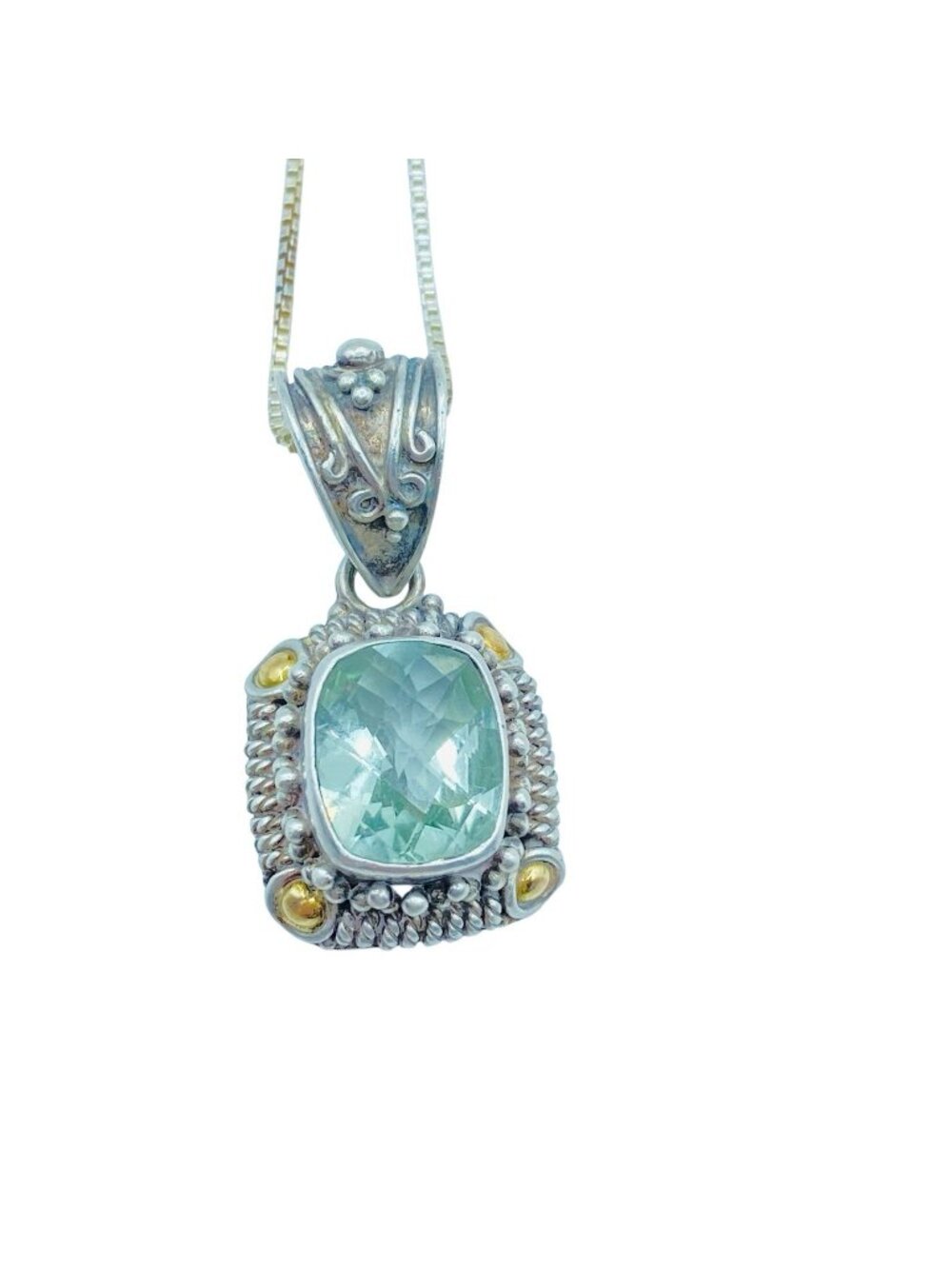Suarti BA Bali Indonesia Sterling 925 18k Gold Prasiolite Pendant Necklace
